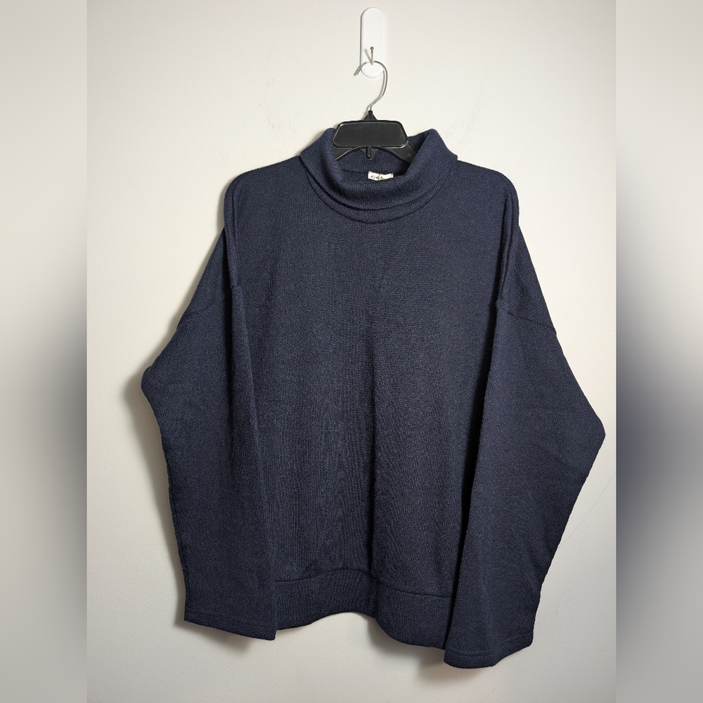 Ogl Move Ribbed Sweater Navy Turtle Neck Long Sleeve Relaxed  Fit Sz 2x